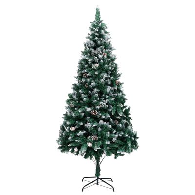 vidaXL Zasnežený umelý vianočný stromček s borovicovými šiškami 210 cm