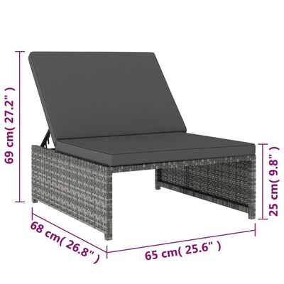 vidaXL Záhradné ležadlá 2 ks sivé polyratanové so stolíkom