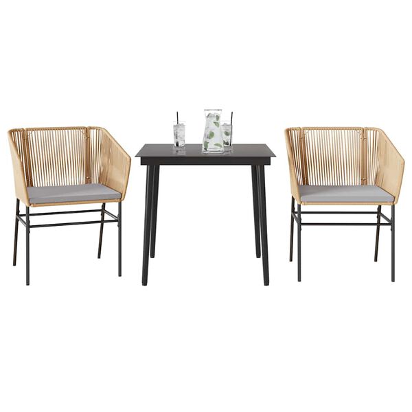 vidaXL 3-dielna záhradná jedálenská súprava+podložky, hnedá, polyratan