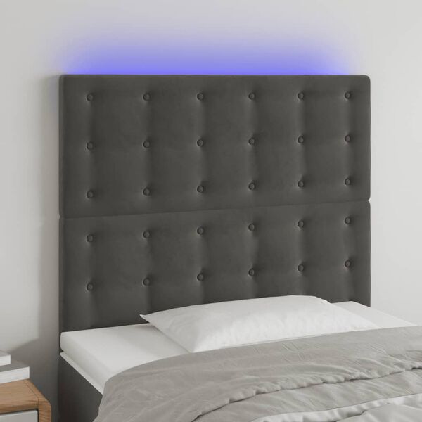 vidaXL Čelo postele s LED tmavosiv&eacute; 100x5x118/128 cm zamat