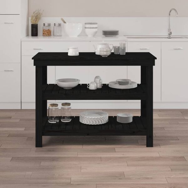 vidaXL Pracovn&aacute; lavica čierna 110,5x50x80 cm mas&iacute;vna borovica