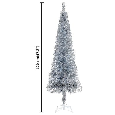 vidaXL Úzky osvetlený vianočný stromček, strieborný 120 cm