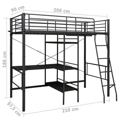 vidaXL Poschodová posteľ s rámom stola čierna 90x200 cm kovová