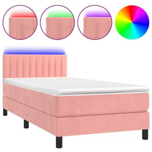vidaXL Posteľn&yacute; r&aacute;m boxsping s matracom a LED ružov&yacute; 80x200 cm zamat