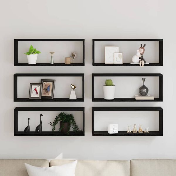 vidaXL Police na stenu s poličkou 6 pcs Čierny dub 60 x 15 x 23 cm