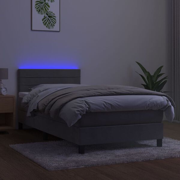 vidaXL Posteľ boxsping s matracom a LED bledosiv&aacute; 100x200 cm zamat