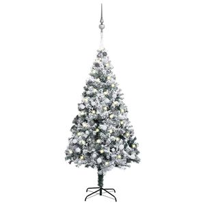 vidaXL Osvetlen&yacute; umel&yacute; vianočn&yacute; stromček s guľami, zelen&yacute; 210 cm, PVC