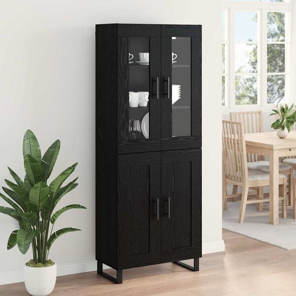 vidaXL Highboard 2 pcs Čierny dub Drevovl&aacute;knit&aacute; doska a sklo