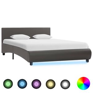 vidaXL Posteľn&yacute; r&aacute;m s LED, siv&yacute;, umel&aacute; koža 120x200 cm