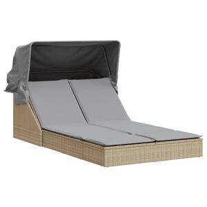 vidaXL Dvojit&eacute; ležadlo so strie&scaron;kou a podložkami, b&eacute;žov&eacute;, polyratan