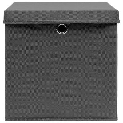 vidaXL Úložné boxy s vekom 10 ks, 28x28x28 cm, sivé