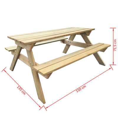 vidaXL Piknikový stôl 150x135x71,5 cm, drevo