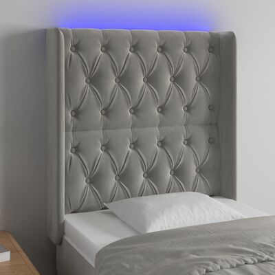 vidaXL Čelo postele s LED bledosivé 83x16x118/128 cm zamat