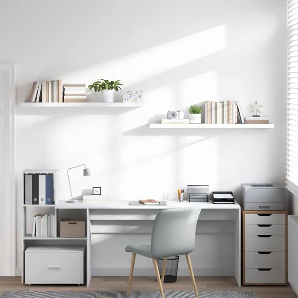 vidaXL Pl&aacute;vaj&uacute;ce n&aacute;stenn&eacute; police 2ks, leskl&eacute; biele 120x23,5x3,8cm, MDF