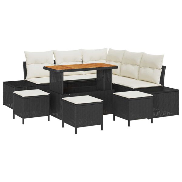 vidaXL S&uacute;prava z&aacute;hradn&yacute;ch pohoviek s vank&uacute;&scaron;om 9 pcs Čierna Poly ratan