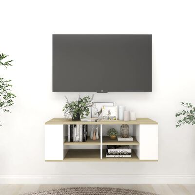 vidaXL Nástenná TV skrinka, biela+sonoma 102x35x35cm, kompozitné drevo