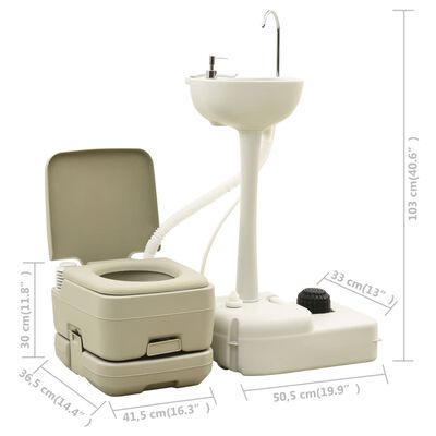 vidaXL Súprava prenosnej kempingovej toalety a stojan umývadla 20 l sivá