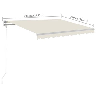 vidaXL Ručne zaťahovacia markíza so stĺpikmi 3x2,5 m krémová