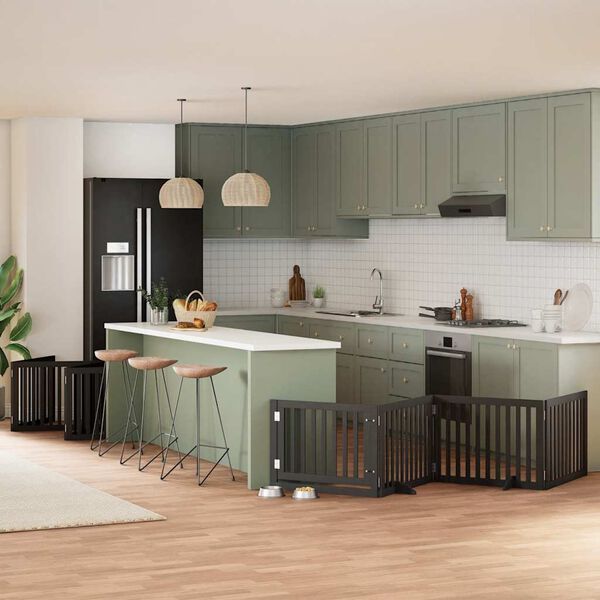 vidaXL Br&aacute;na pre psa s dvere sklad. 12pan. čierna 960cm topoľov&eacute; drevo