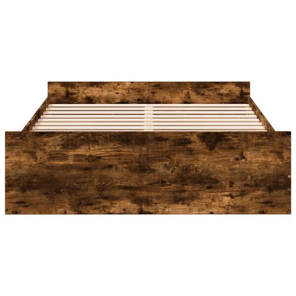 vidaXL Posteľný rám so zásuvkami dymový dub 140x190cm kompozitné drevo