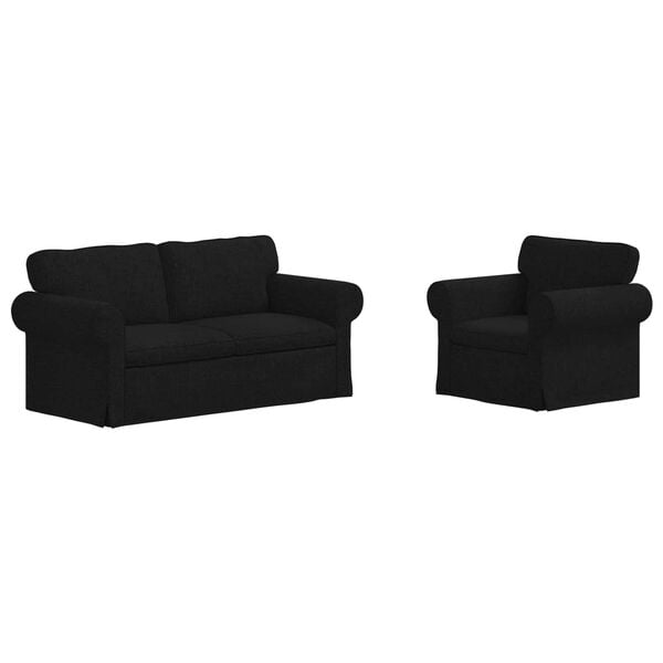 vidaXL Pohovka 2 pcs Čierna 175 x 82 x 80 cm l&aacute;tka