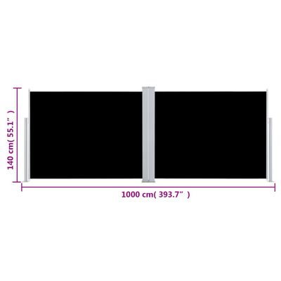 vidaXL Zaťahovacia bočná markíza, čierna 140x1000 cm