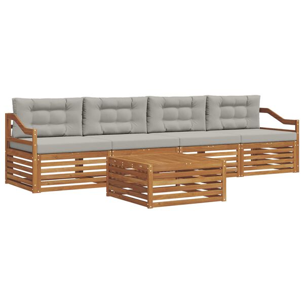 vidaXL Z&aacute;hradn&aacute; s&uacute;prava gaučov s vank&uacute;&scaron;om 5 pcs Pr&iacute;rodn&aacute; a svetlosiv&aacute;