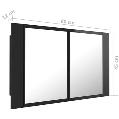 vidaXL LED kúpeľňová zrkadlová skrinka lesklá čierna 80x12x45 cm akryl
