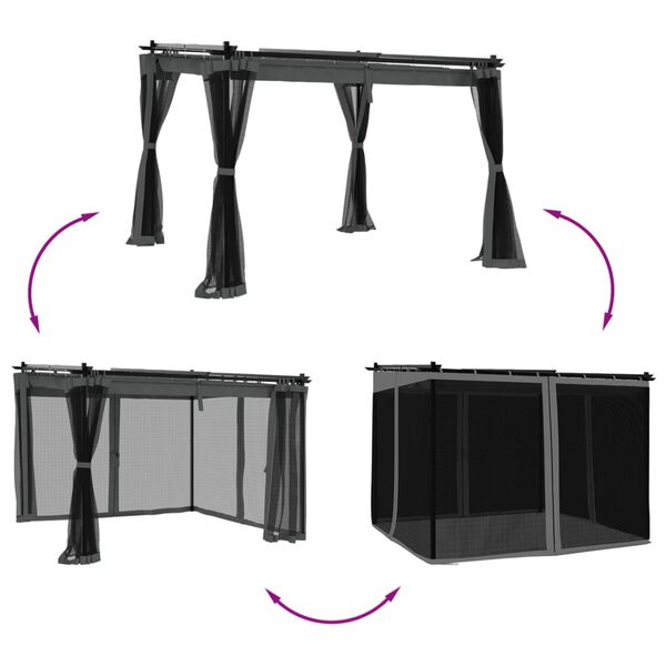 vidaXL Altánok so sieťovinovými stenami antracit 3x3 m oceľ