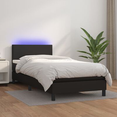 vidaXL Boxspring posteľ s matracom a LED čierna 90x200 cm umelá koža