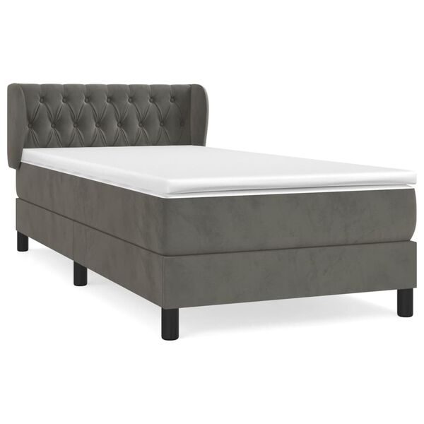 vidaXL Posteľn&yacute; r&aacute;m boxspring s matracom tmavosiv&yacute; 100x200 cm zamat