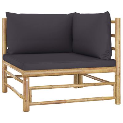 vidaXL 4-dielna záhradná sedacia súprava, tmavosivé podložky, bambus