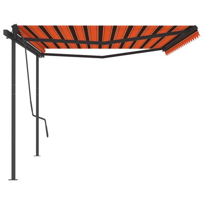 vidaXL Ručne zaťahovacia markíza so stĺpikmi 5x3,5 m oranžovo-hnedá