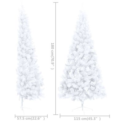 vidaXL Osvetlený umelý polovičný vianočný stromček+gule, biely 180 cm