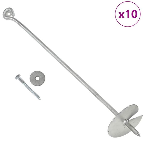 vidaXL Uzemňovacie kotvy 10 ks 10x60 cm pozinkovaný kov