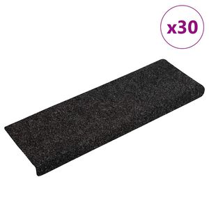 vidaXL Schodov&eacute; rohože, samolepiace, 30 ks, 65x21x4 cm, čierne, s obdĺžnikov&yacute;m okrajom