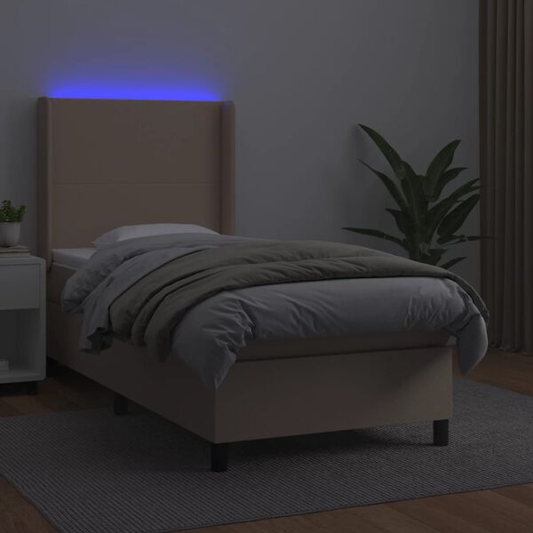 vidaXL Boxspring posteľ matrac a LED kapučínová 90x200 cm umelá koža