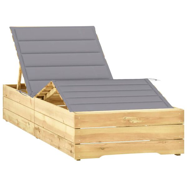 vidaXL Ležadlo so siv&yacute;m vank&uacute;&scaron;om impregnovan&eacute; borovicov&eacute; drevo