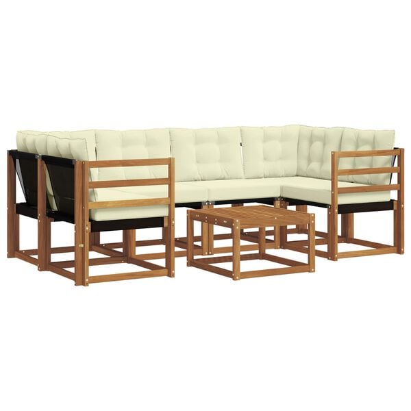 vidaXL Z&aacute;hradn&aacute; s&uacute;prava gaučov s vank&uacute;&scaron;om 7 pcs Pr&iacute;rodn&aacute; a kr&eacute;mov&aacute;