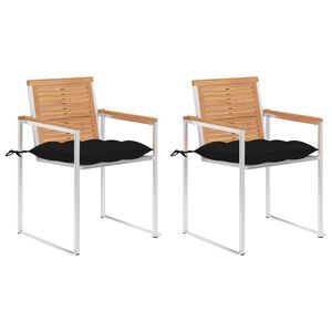 vidaXL Z&aacute;hradn&eacute; stoličky so sed&aacute;kmi 2 ks mas&iacute;vne t&iacute;kov&eacute; drevo a oceľ