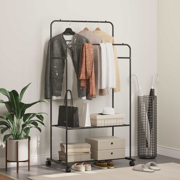 vidaXL Ve&scaron;iak na oblečenie s poličkou Čierna 80 x 53 x 156 cm