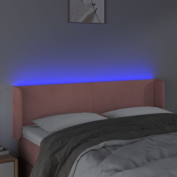 vidaXL Čelo postele s LED ružov&eacute; 147x16x78/88 cm zamat