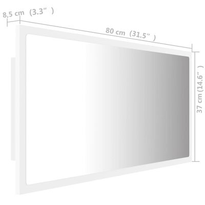 vidaXL Kúpeľňové zrkadlo s LED, biele 80x8,5x37 cm, akryl