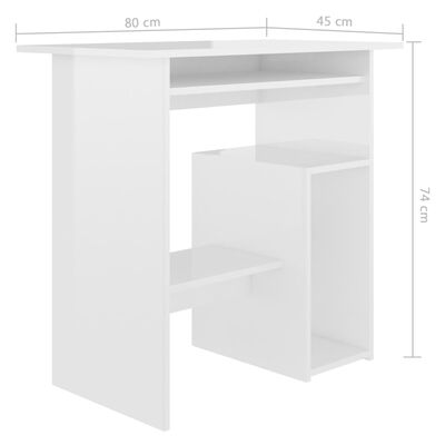 vidaXL Písací stôl, lesklý biely 80x45x74 cm, drevotrieska