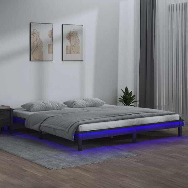 vidaXL Posteľn&yacute; r&aacute;m s LED siv&yacute; 120x190cm mal&eacute; dvojl&ocirc;žko mas&iacute;vne drevo
