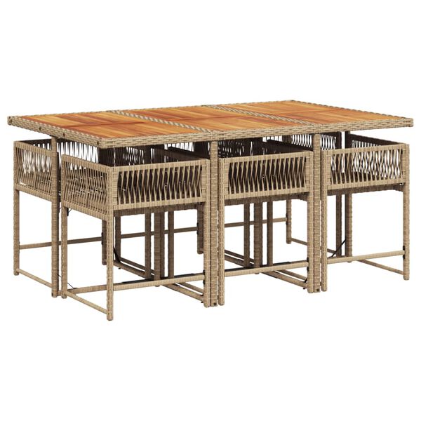 vidaXL 7-dielna z&aacute;hradn&aacute; jed&aacute;lensk&aacute; s&uacute;prava a vank&uacute;&scaron;e b&eacute;žov&aacute; polyratan