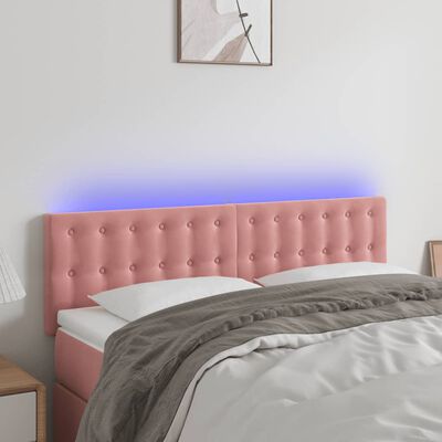 vidaXL Čelo postele s LED ružové 144x5x78/88 cm zamat