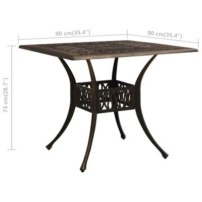 vidaXL Záhradný stôl bronzový 90x90x73 cm liaty hliník
