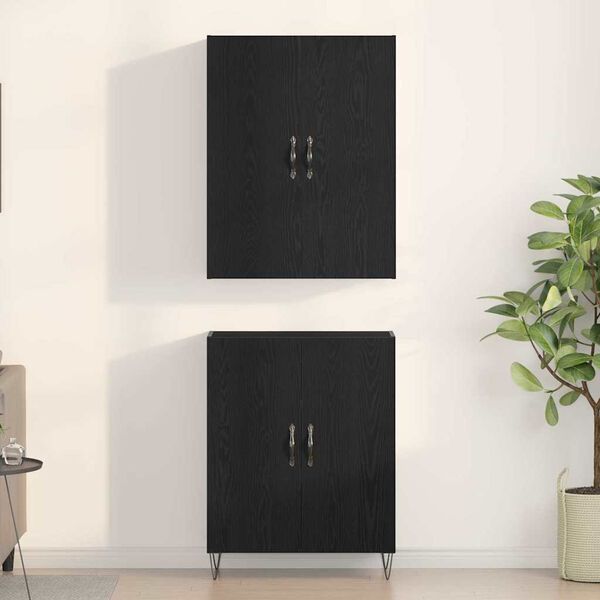 vidaXL Highboard 2 pcs Čierny dub Kon&scaron;trukčn&eacute; drevo a sklo
