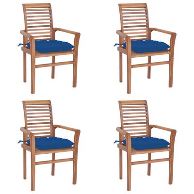 vidaXL Jedálenské stoličky 4 ks modré podložky tíkový masív
